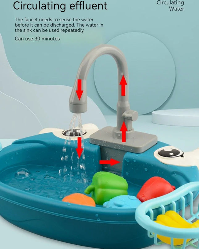 Toy Kitchen Set for Toddlers with Electric Circulating Water, Dishwasher Sink, Imaginative Pretend Play for Kids Boys Girls Ages