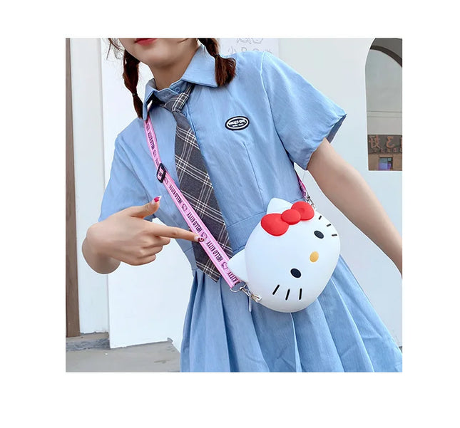Hello Kitty Silicone Crossbody Bags Women Girls Kawaii 11cm/19cm Messenger Bag 3d Shoulder Small Purse Phone Bag Girlfriend Gift