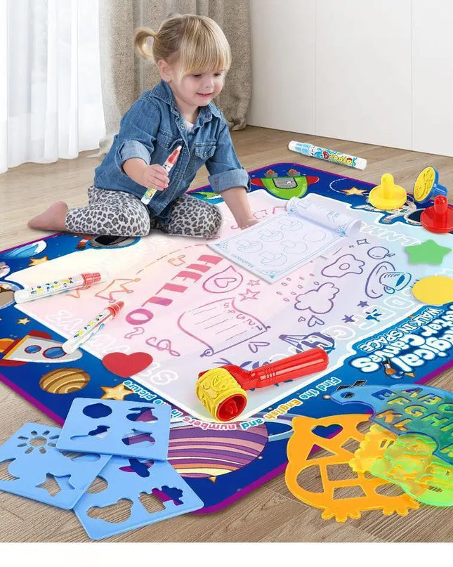 80x80CM Magic Water Drawing Mat Coloring Doodle Mat Montessori Painting Board Painting Pad Magic Pens Kids Educational Toy Gifts