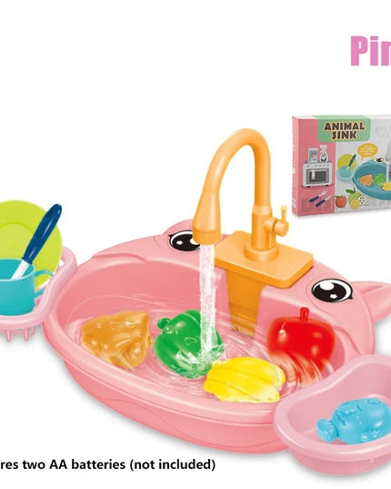 Toy Kitchen Set for Toddlers with Electric Circulating Water, Dishwasher Sink, Imaginative Pretend Play for Kids Boys Girls Ages
