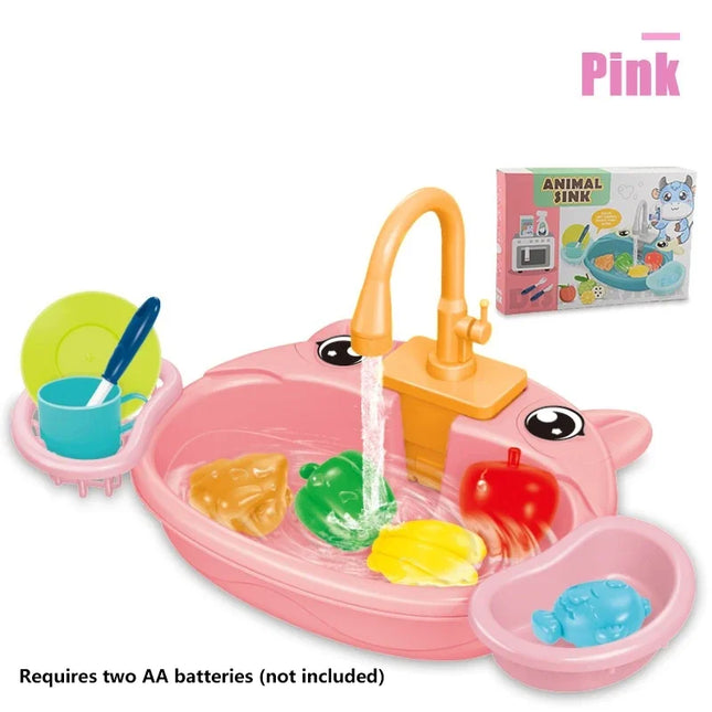 Toy Kitchen Set for Toddlers with Electric Circulating Water, Dishwasher Sink, Imaginative Pretend Play for Kids Boys Girls Ages