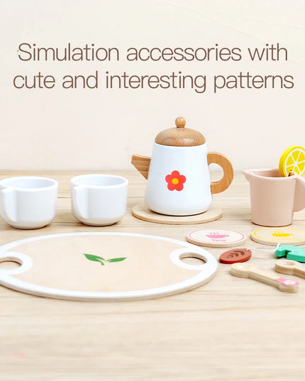 Kids Pretend Play Toys Popular Kids Kitchen Toys Realistic Wooden Tea Set Party Toy Set