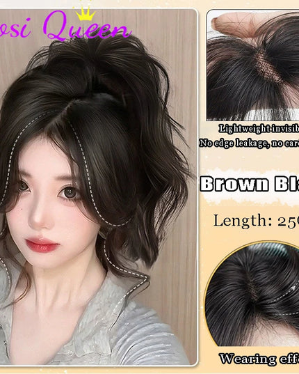 AOSI Synthetic Eight-character Bangs Wig For Women With High Hair Volume And High Skull Covering Gray Hair Replacement Wig