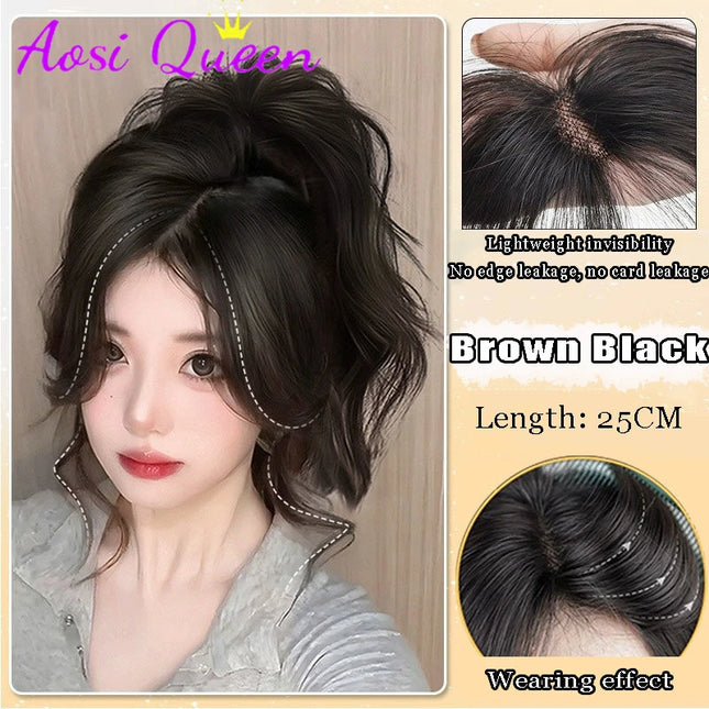AOSI Synthetic Eight-character Bangs Wig For Women With High Hair Volume And High Skull Covering Gray Hair Replacement Wig