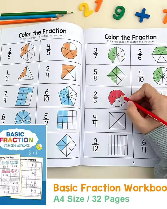 Montessori Fractions Workbook Arithmetic Learning Teaching Aids Grade 3-4 Primary School Math Cognitive Training Test Book