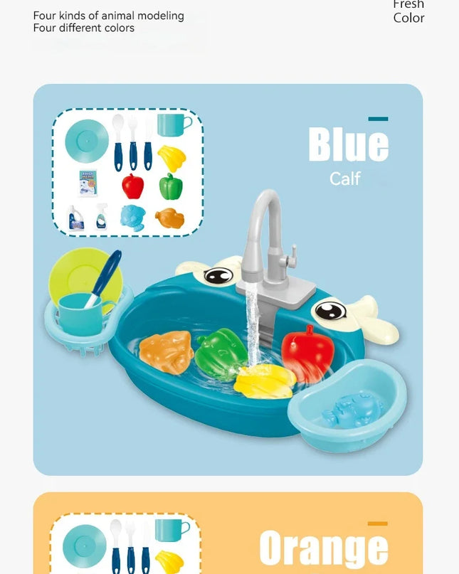 Toy Kitchen Set for Toddlers with Electric Circulating Water, Dishwasher Sink, Imaginative Pretend Play for Kids Boys Girls Ages