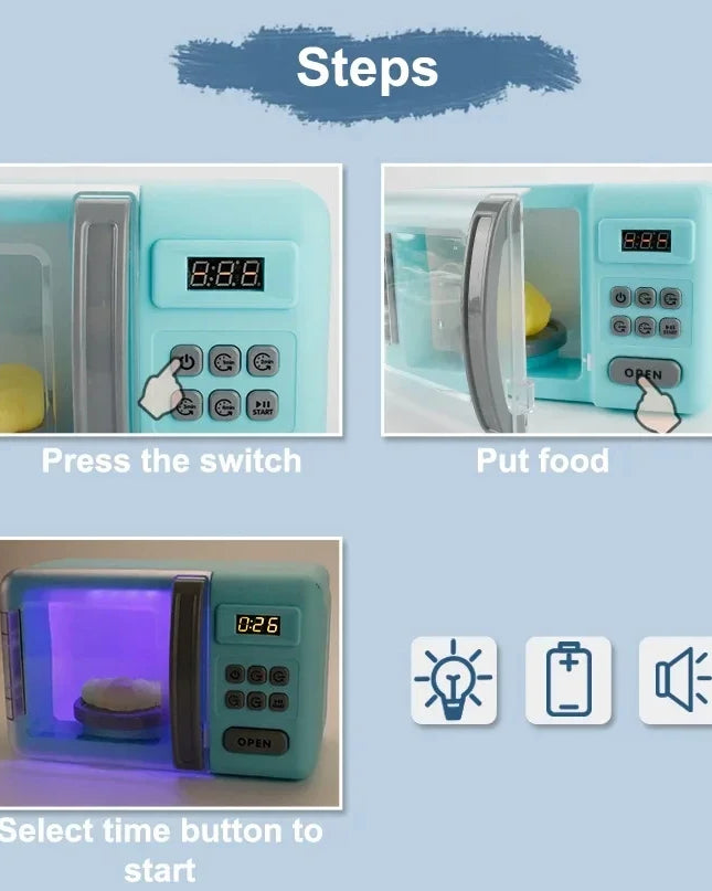 Kitchen Toys Set Kids Pretend Play Home Appliances Washing Machine Toaster Microwave Juicer Egg Cooker Girls Boys Play House Toy