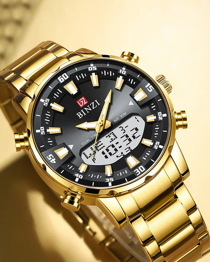 Men Watches 2025 Top Brand Luxury relogio masculino Gold Stainless Steel Band Wrist Watch For Male Clock Men Dual Display watch