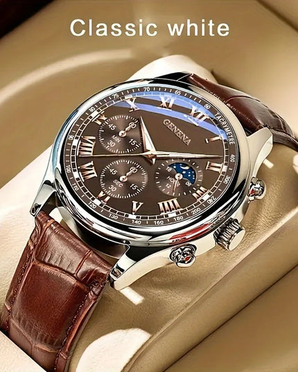 GENEVA High Quality Men's Luxury Belt Fashion Quartz Watch Men Round Business Student Sport Waterproof Glow Clock