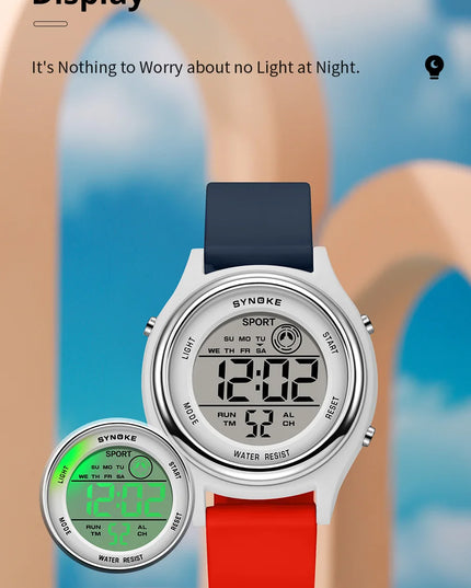 SYNOKE Colorful Children Seven Lights Watches Sport Students Digital Watch For Kids Waterproof Electronic Watch Shock Resist