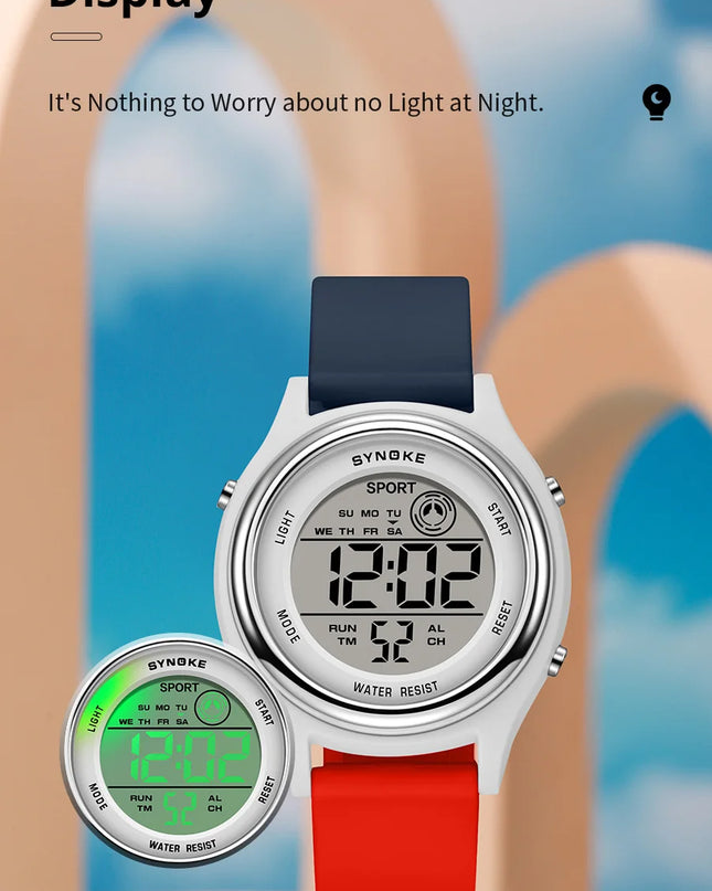 SYNOKE Colorful Children Seven Lights Watches Sport Students Digital Watch For Kids Waterproof Electronic Watch Shock Resist