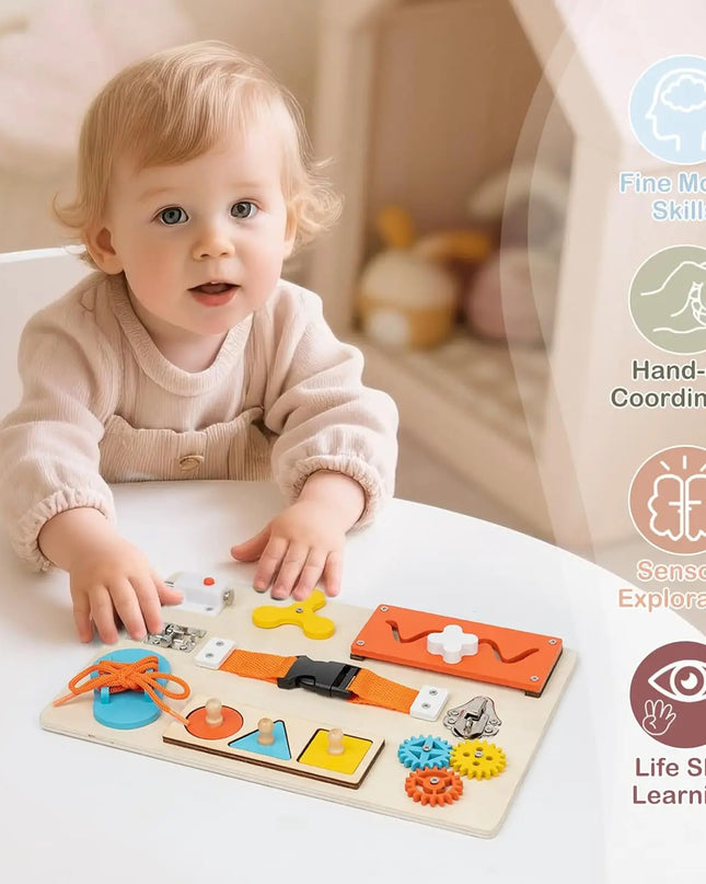 Montessori Busy Board for Toddlers Wooden Activity Sensory Board for Fine Motor Skills Travel Educational Learning  Toys for Kid