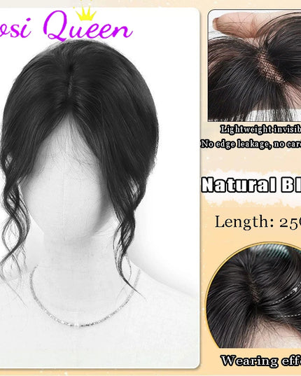 AOSI Synthetic Eight-character Bangs Wig For Women With High Hair Volume And High Skull Covering Gray Hair Replacement Wig