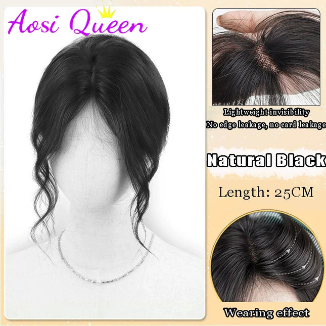 AOSI Synthetic Eight-character Bangs Wig For Women With High Hair Volume And High Skull Covering Gray Hair Replacement Wig