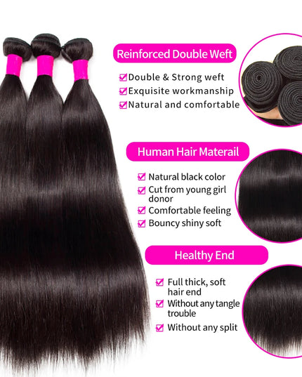 Straight Brazilian Human Hair Bundles 100% Remy Hair Extensions 1/3/4 PCS Natural Black Brazilian Hair Weave Bundles 14-30 Inch