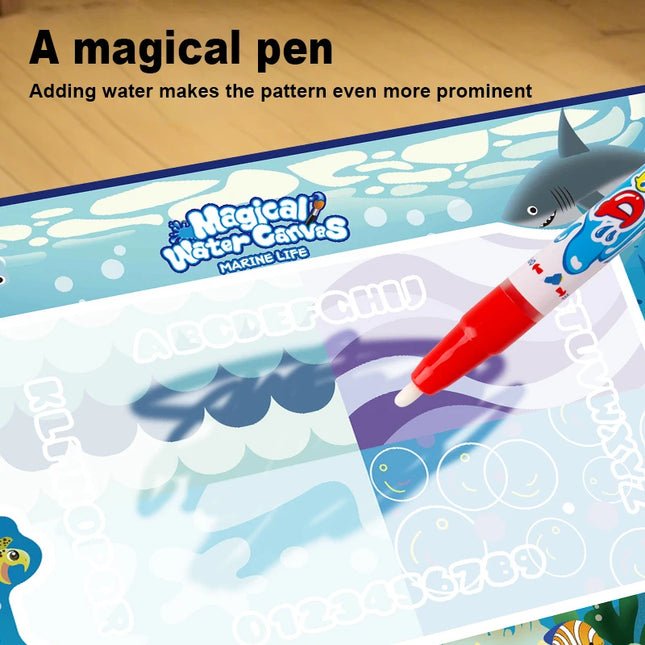 100*80CM Magic Water Doodle Mat for Kids - Reusable Waterproof Drawing Board with Magic Pens, Educational Art Toy for kids