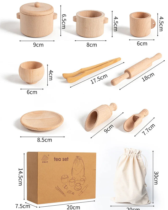 Montessori Sensory Enlighten Puzzle Toys Set Simulated Kitchen Tea Set Family Experience Early Childhood Education Wooden Toys