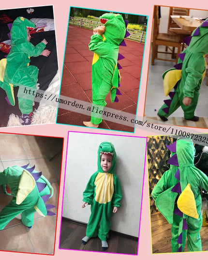 Kids Child Animal Dinosaur Dragon Costume Cosplay Jumpsuit for Boys Girls Halloween Party Mardi Gras Fancy Dress Headgear