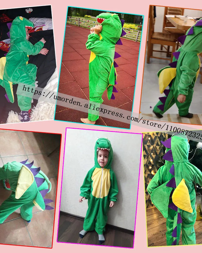 Kids Child Animal Dinosaur Dragon Costume Cosplay Jumpsuit for Boys Girls Halloween Party Mardi Gras Fancy Dress Headgear