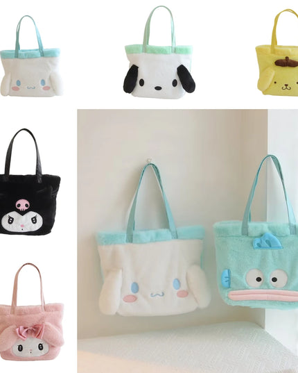 My Melody Kuromi Shoulder Bag Kawaii Japanese Style Plush Bag Pochacco Cinnamoroll HandBag Tote Package For Girl Student Gifts