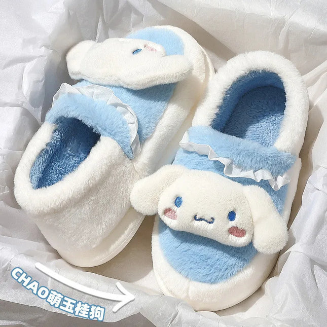 Anime Cartoon Kawaii Hello Kitty My Melody Cinnamoroll Kuromi Slippers Cute Home Thick-Soled Plush Slippers Girls Surprise Gift