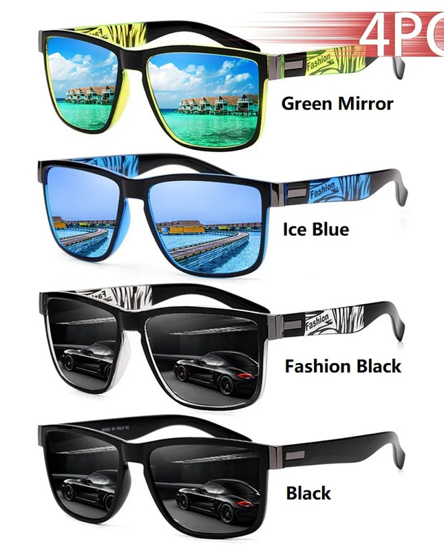 4 PCS Fashion Vintage Pattern Square Sunglasses Men Women Fishing Driving Man Luxury Brand Designer Sun Glasses UV400 Eyewear ﻿