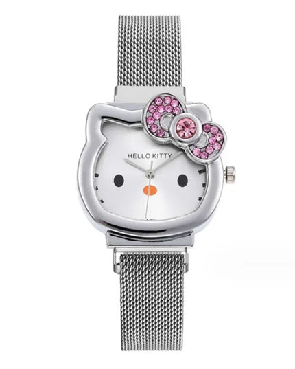 Hello Kitty Bow Diamond Watch Sanrio Anime Fashionable Quartz Watches Cute Cartoon Magnet Watches Girls Birthday Gifts