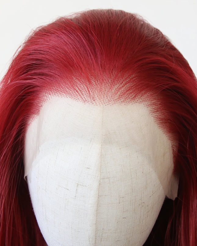 Red Wig 13x4 Synthetic Lace Front Wig Long Straight Dark Red Lace Front Synthetic Wig Pre Plucked Heat Resistant Fiber Hair
