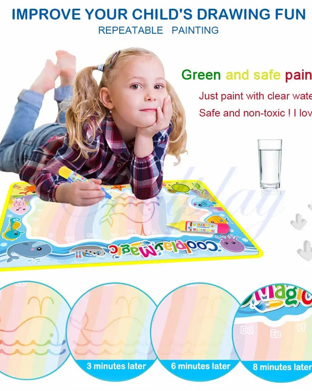 Animal Themes Rainbow Water Drawing Mat with 2 Pens Kids Water Doodle Mat Coloring Books Water Painting Rug Xmas Gift for Kids