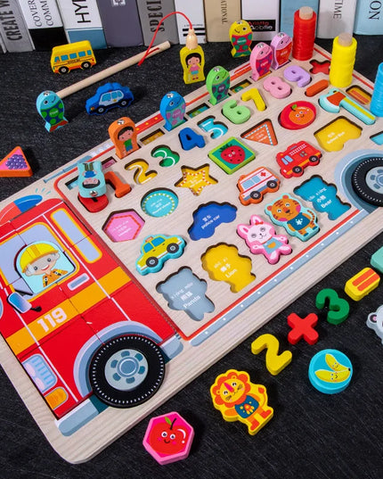 Montessori Educational Wooden Toys Preschool Children Fire Truck Busy Board Math Fishing Games Early Toys For Kids Xmas Gifts