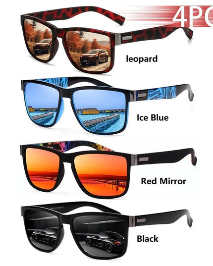 4 PCS Fashion Vintage Pattern Square Sunglasses Men Women Fishing Driving Man Luxury Brand Designer Sun Glasses UV400 Eyewear ﻿