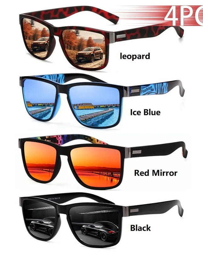 4 PCS Fashion Vintage Pattern Square Sunglasses Men Women Fishing Driving Man Luxury Brand Designer Sun Glasses UV400 Eyewear ﻿