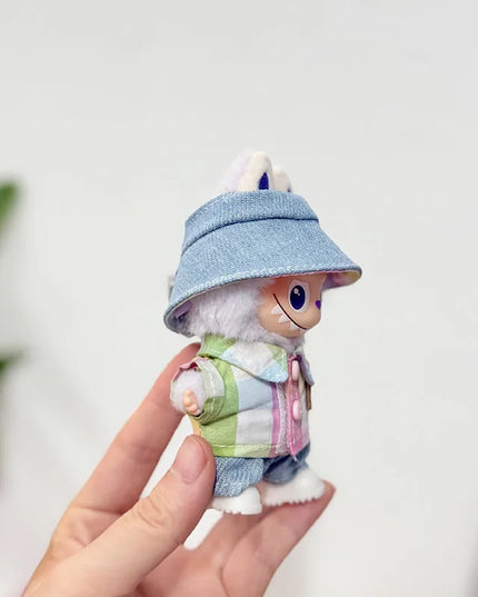 Handsome Labubu 4.0 Clothes Kawaii Bucket Hat Shirt Pants Set Mini Plush Doll Clothing Fashion Doll Accessories Gift