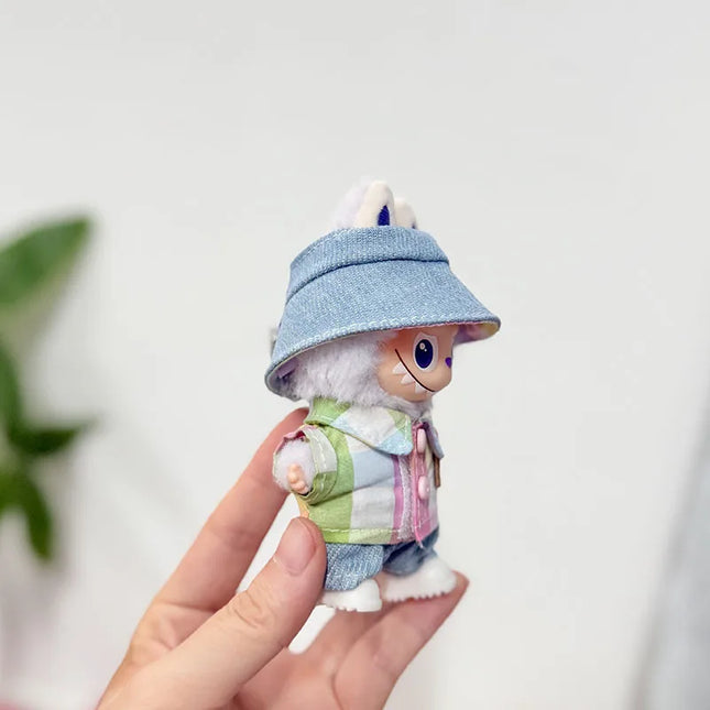 Handsome Labubu 4.0 Clothes Kawaii Bucket Hat Shirt Pants Set Mini Plush Doll Clothing Fashion Doll Accessories Gift