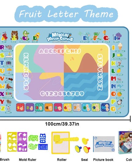 100*80CM Magic Water Doodle Mat for Kids - Reusable Waterproof Drawing Board with Magic Pens, Educational Art Toy for kids