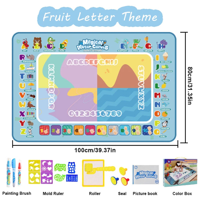 100*80CM Magic Water Doodle Mat for Kids - Reusable Waterproof Drawing Board with Magic Pens, Educational Art Toy for kids