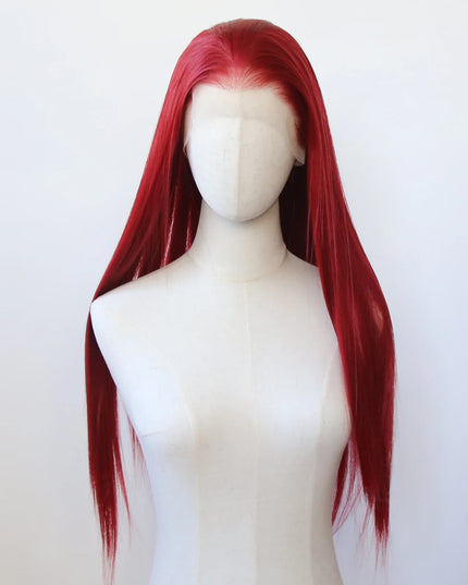Red Wig 13x4 Synthetic Lace Front Wig Long Straight Dark Red Lace Front Synthetic Wig Pre Plucked Heat Resistant Fiber Hair