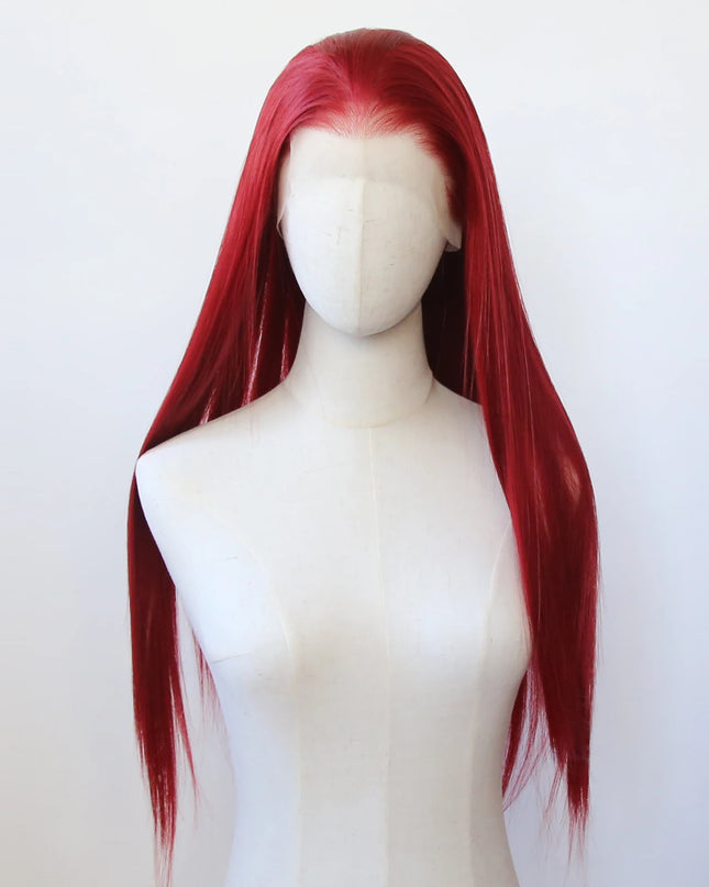 Red Wig 13x4 Synthetic Lace Front Wig Long Straight Dark Red Lace Front Synthetic Wig Pre Plucked Heat Resistant Fiber Hair
