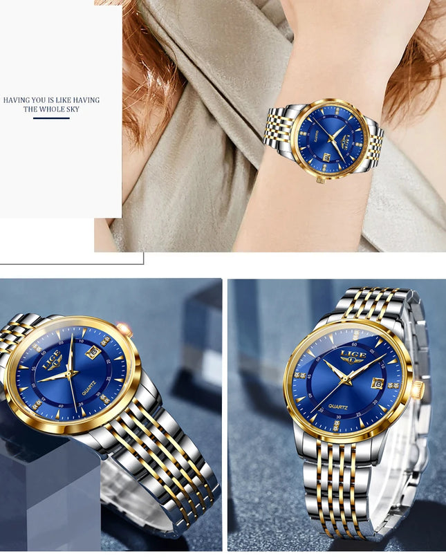 LIGE New Waterproof Watches Women Fashion Women's Bracelet Watch Top Brand Luxury Date Quartz Watch for Women Relogio Feminino