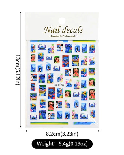 12sheet Cartoon Stitch Angel Nail Stickers Set Multiple Action Kawaii Stitch Nail Art Decals Adhesive Kids Manicure Decorations