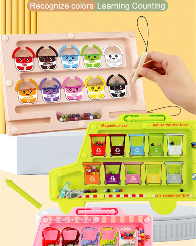 Montessori Magnetic Maze Color Sorting Game Kids Toys Fine Motor Training Pen Control Moving Bead Sensory Play Educational Toys