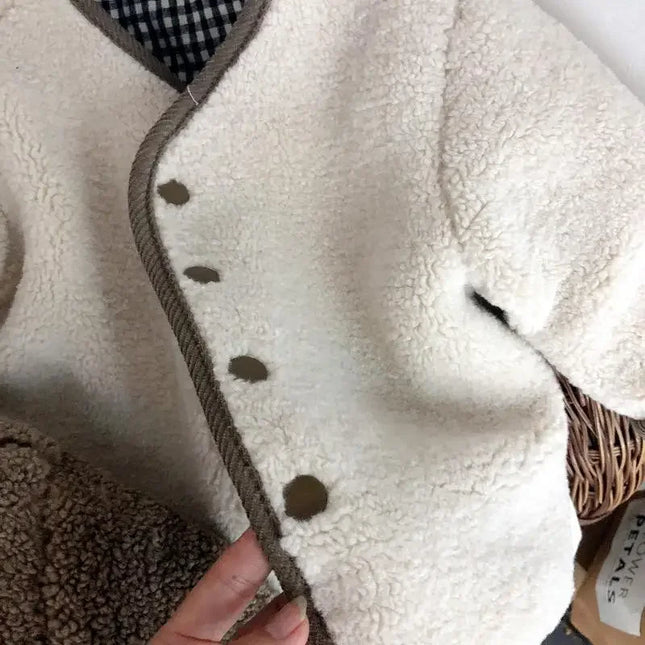 New Autumn and Winter New Warm Jacket Children Two Sides Wear Plaid Plush Jacket Kids Jackets Winter Clothes for Girls