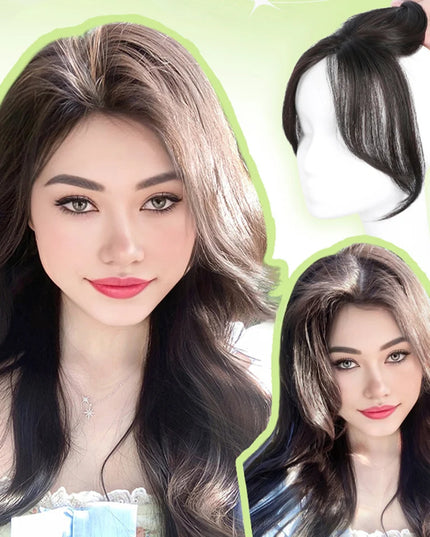 AOSI Synthetic Eight-character Bangs Wig For Women With High Hair Volume And High Skull Covering Gray Hair Replacement Wig