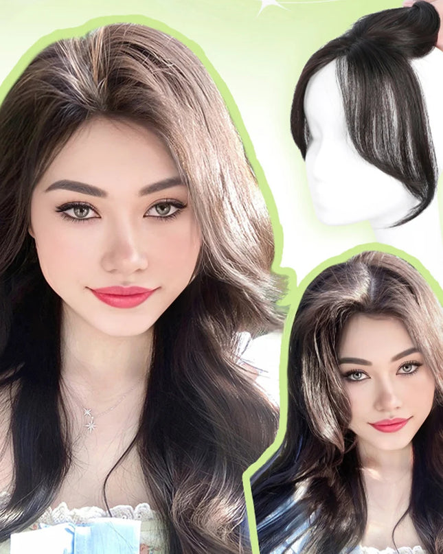 AOSI Synthetic Eight-character Bangs Wig For Women With High Hair Volume And High Skull Covering Gray Hair Replacement Wig