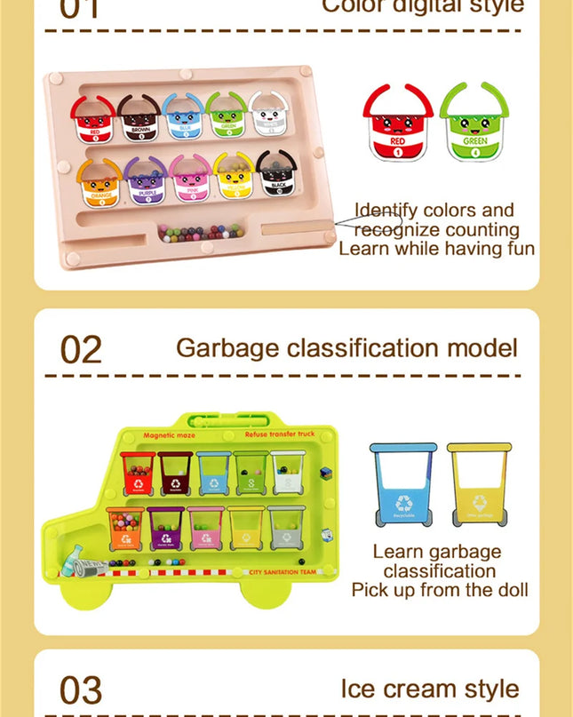 Montessori Magnetic Maze Color Sorting Game Kids Toys Fine Motor Training Pen Control Moving Bead Sensory Play Educational Toys