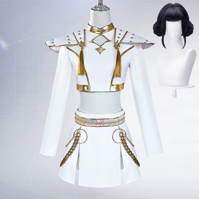 KPop Rumi Mira Zoey White Singing Suit Women Girls Halloween Party Role Playing Outfit Cosplay Costume Wig for Adult Children