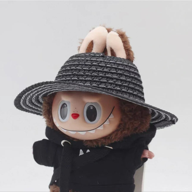 Labubu open top straw hat, party clothing accessories, rustic style Labubu baby clothes decoration accessories (hat only)