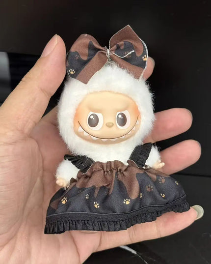 Mini Luxury Designer Clothes for Labubu V4 Little Korea Classic Grid Style Dress Set Fashion Clothes Outfit for Labubu V4 Gift