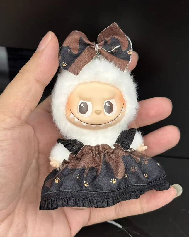 Mini Luxury Designer Clothes for Labubu V4 Little Korea Classic Grid Style Dress Set Fashion Clothes Outfit for Labubu V4 Gift