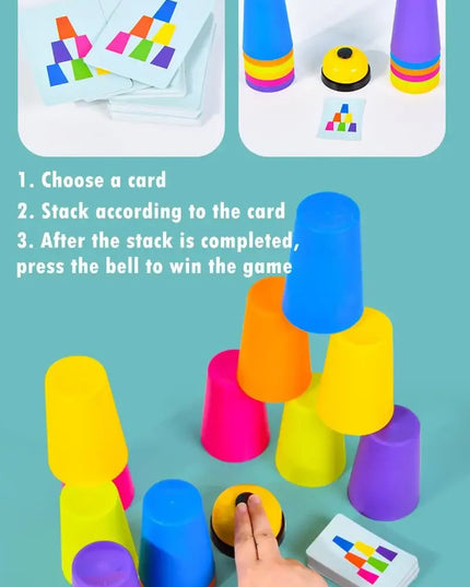 Montessori Toys Stack Cup Game With Card Educational Intellectual Enlightenment Color Cognition Logic Training Kids Children